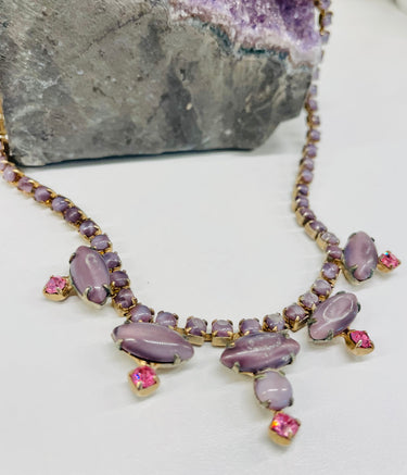 1960s Lavender Purple Frosted Rhinestone Necklace Jewelry Bloomers and Frocks